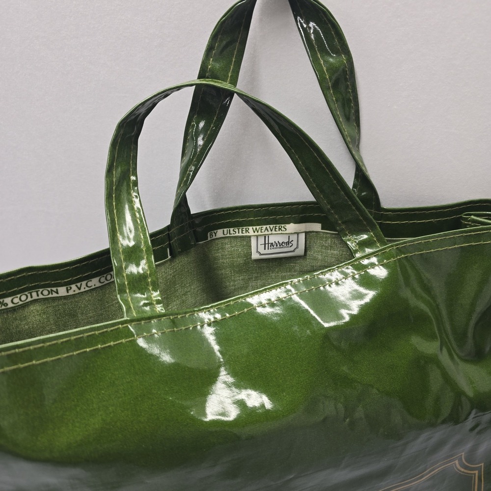 Harrods Knightsbridge Green PVC Coated Cotton Tote Bag Ulster Weavers Large - Picture 2 of 6